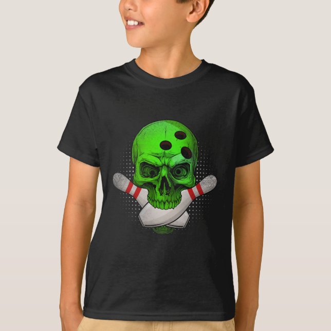 Camiseta Skeleton Head Skull Bowball Y Pins Happy Ha (Anverso)