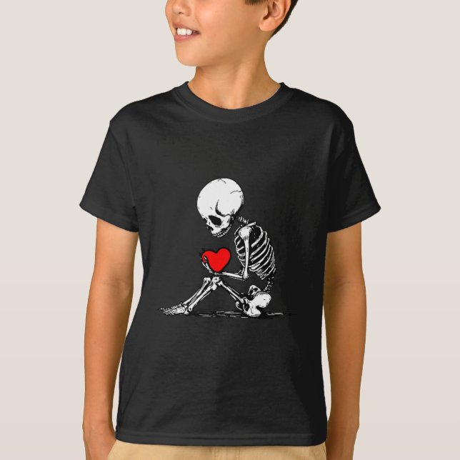 Camiseta Skeleton Heart Valentines Emo Gothic Minimalist Ck (Anverso)
