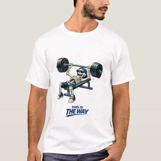 Camiseta Skeleton Heavy Bench Press Funny Fitness Design (Anverso)