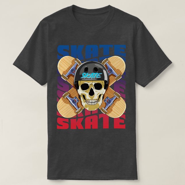 Camiseta Skeleton Helmet Skateboarder Skateboard Decks Skat (Diseño del anverso)