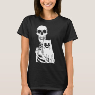 Camiseta Skeleton Holding Cat Lazy Halloween Disstume cráne