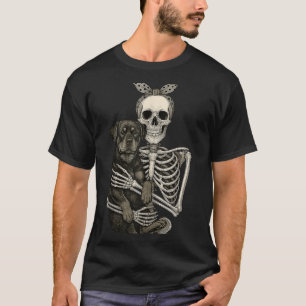 Camiseta Skeleton Holding Rottweiler Dog Funny Lazy Hallowe