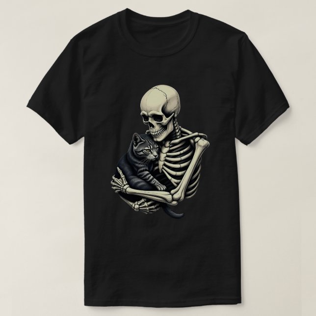 Camiseta Skeleton Hugging Cat Funny Halloween Cat Lover (Diseño del anverso)