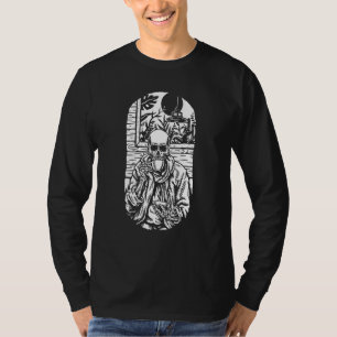 Camiseta Skeleton Humano Beber café asustado Cráneo sonrien