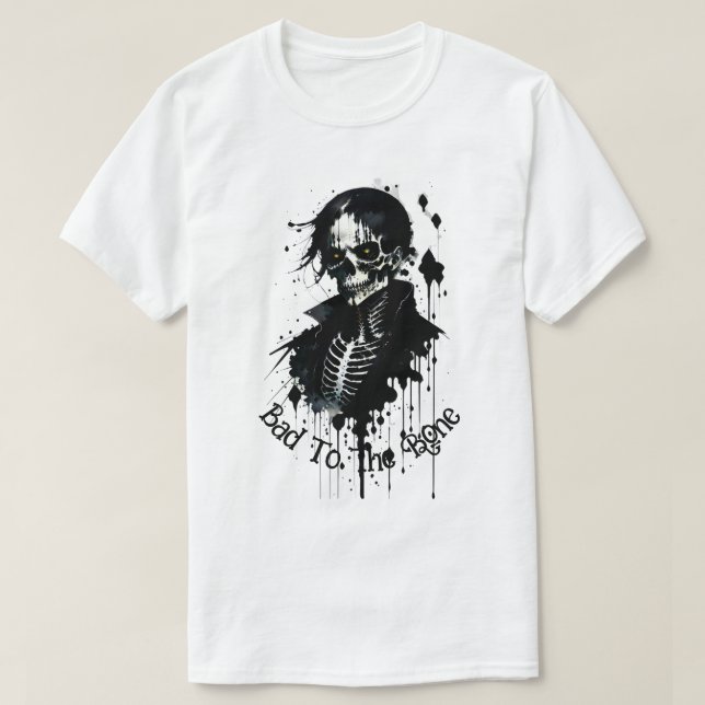 Camiseta "Skeleton Ink Splatter" Malvado Hasta Los (Diseño del anverso)