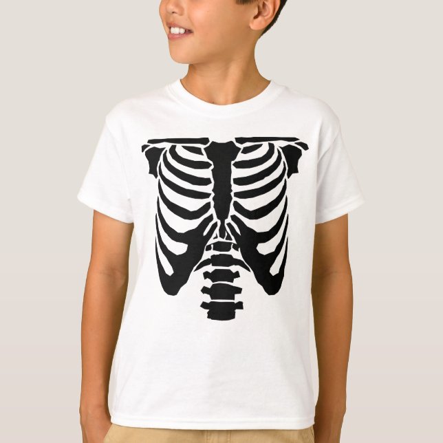Camiseta SKELETON - Jaula de costillas y acorde espinal (Anverso)