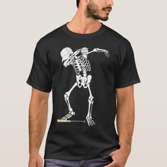 Camiseta Skeleton juega béisbol con Dab Dance Halloween (Anverso)