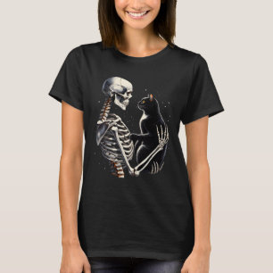 Camiseta Skeleton Jugando Con Una Grapa Gráfica De Gato De 