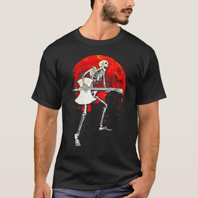 Camiseta Skeleton Jugando Guitarra Halloween Acústico Eléct (Anverso)