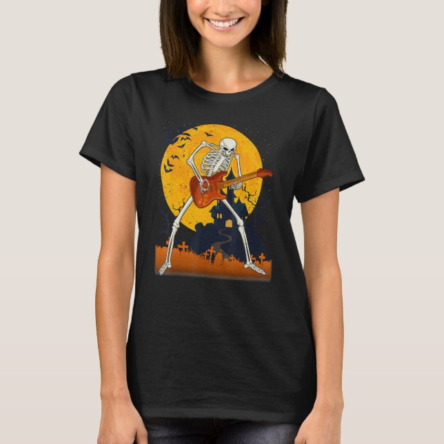 Camiseta Skeleton Jugando Guitarra Halloween Acústico Eléct (Anverso)