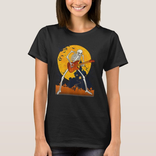 Camiseta Skeleton Jugando Guitarra Halloween Acústico Eléct (Anverso)