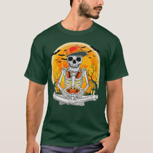 Camiseta Skeleton Jugando Videojuego Gamer Gaming Halloween