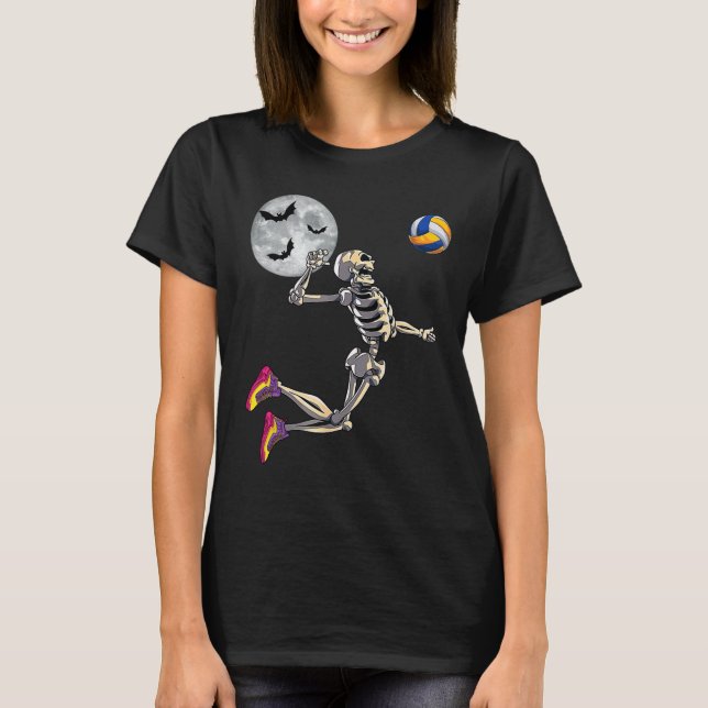 Camiseta Skeleton jugando voleibol feliz Día de Halloween B (Anverso)