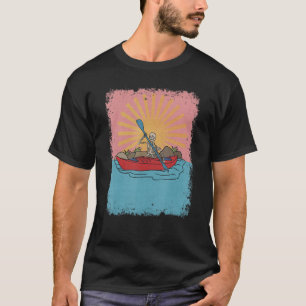Camiseta Skeleton Kayak En El Lago Del Sunset Retro Boatin