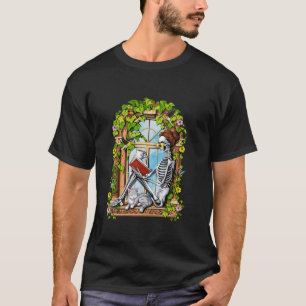 Camiseta Skeleton Leer libro Plantas florales Cat Bookworm