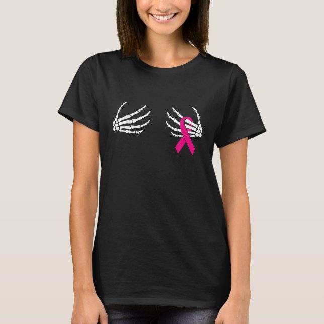 Camiseta Skeleton Manos En Conciencia Sobre El Cáncer De Ma (Anverso)