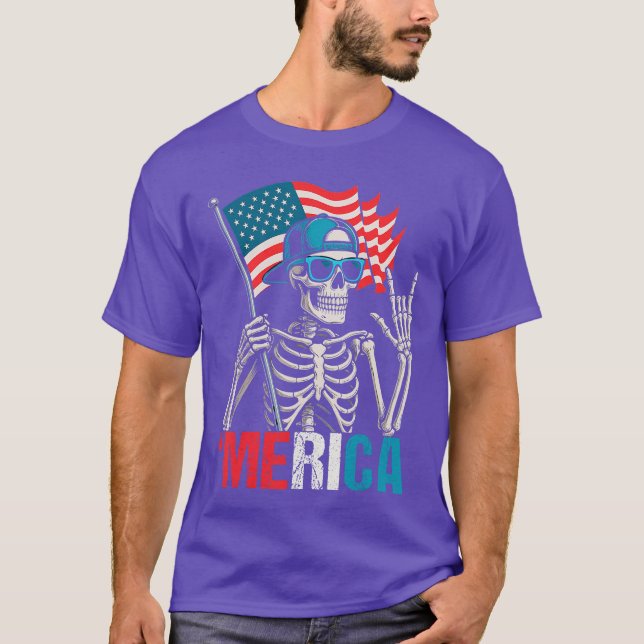 Camiseta Skeleton Merica Rock American Flag Patriotic USA 4 (Anverso)