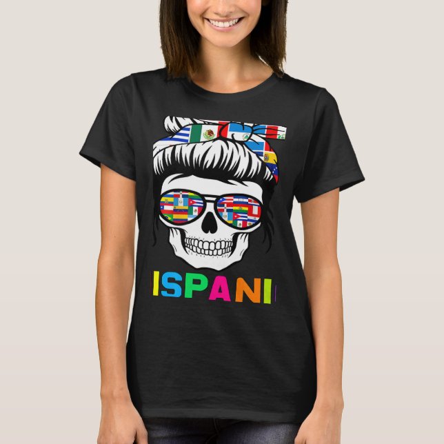 Camiseta Skeleton Messy Bun Mujeres Patrimonio Hispano Mes  (Anverso)