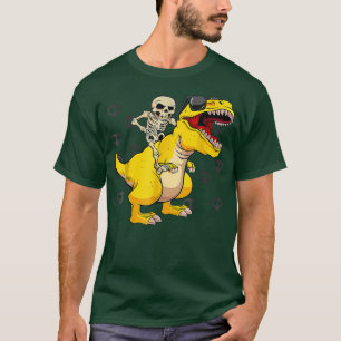 Camiseta Skeleton Montando Dinosaurios Amarillos Perezosos 