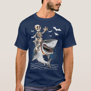 Camiseta Skeleton montando tiburón Feliz Día de Halloween n