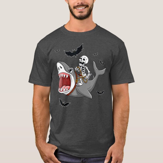 Camiseta Skeleton montando tiburones Chicas divertidos de H (Anverso)