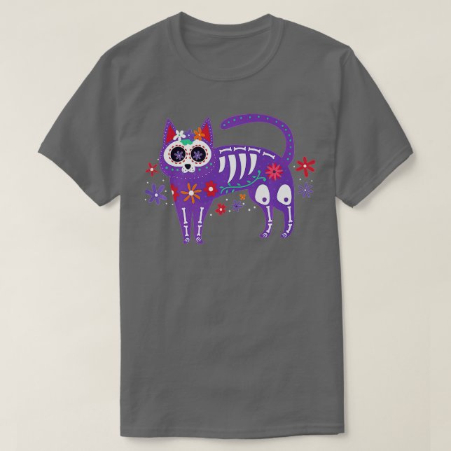 Camiseta Skeleton muerto Día del gato del cráneo del azúcar (Diseño del anverso)