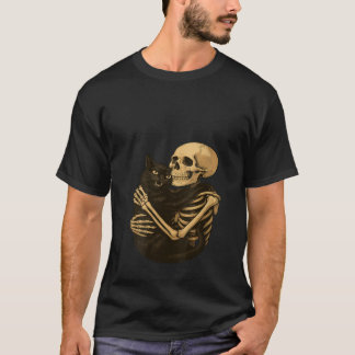 Camiseta Skeleton mujeres abrazando a gato Halloween Cat Lo