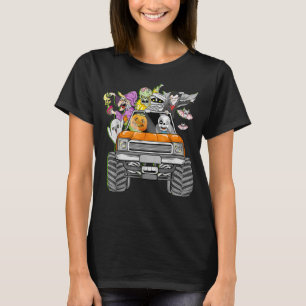 Camiseta Skeleton Mummy Witch Riking Truck Halloween Pumpki