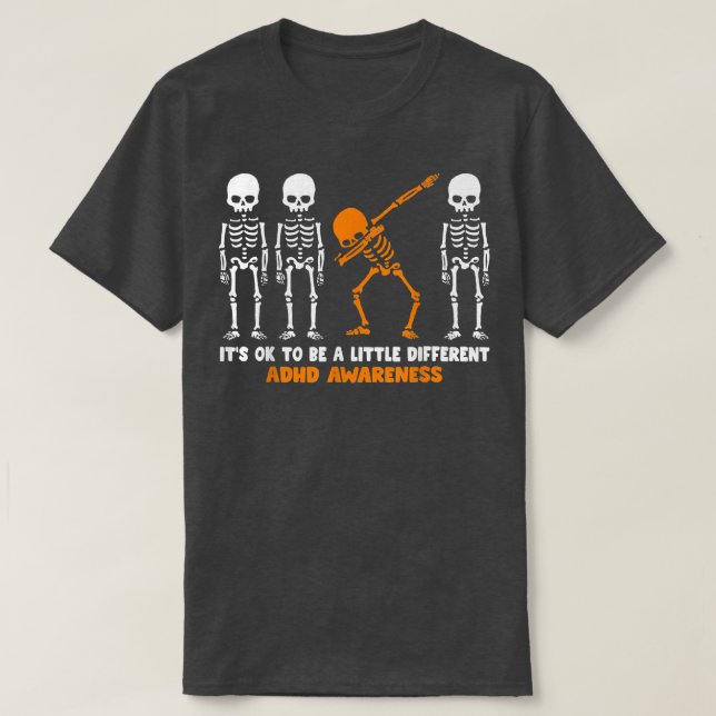 Camiseta Skeleton Naranja Ribbon TDAH Awareness Halloween (Diseño del anverso)