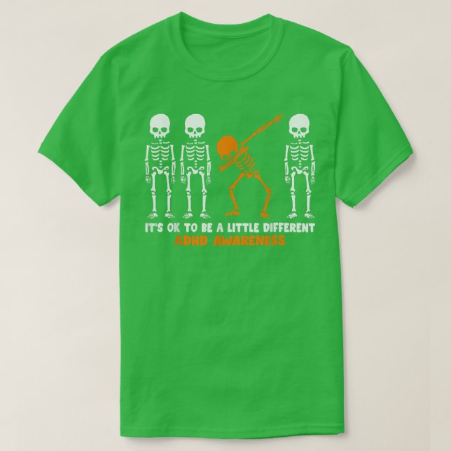 Camiseta Skeleton Naranja Ribbon TDAH Awareness Halloween (Diseño del anverso)