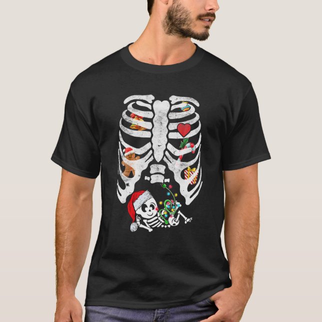 Camiseta Skeleton Navidades de rayos X en jaula de costilla (Anverso)