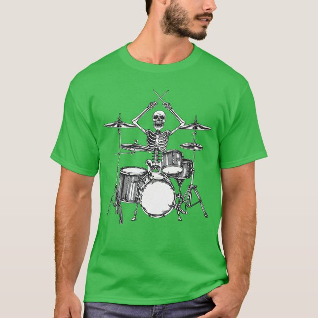 Camiseta Skeleton Percussionist Drummer Halloween Rock Roll (Anverso)