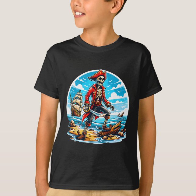 Camiseta Skeleton Pirate Tee Skull Halloween Skeleton Pirat (Anverso)