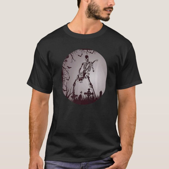 Camiseta Skeleton Playing Electric Guitar Solo in Moonlit G (Anverso)