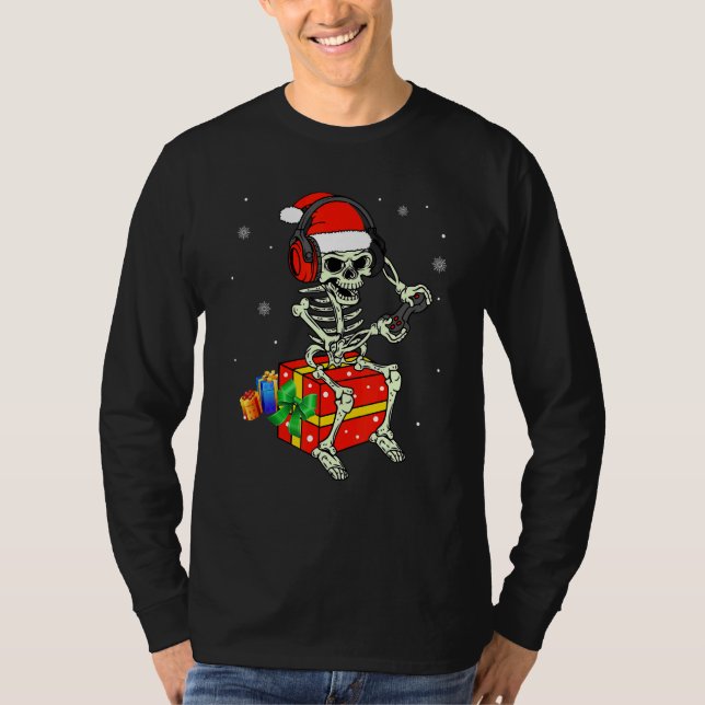 Camiseta Skeleton Playing Game Christmas Pajaman For Men Bo (Anverso)