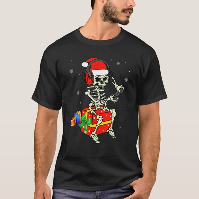 Camiseta Skeleton Playing Game Christmas Pajaman For Men Bo (Anverso)