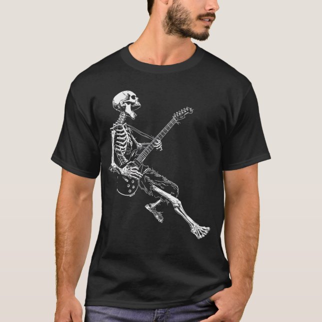Camiseta Skeleton playing Guitar Rock And Roll Rock On men  (Anverso)
