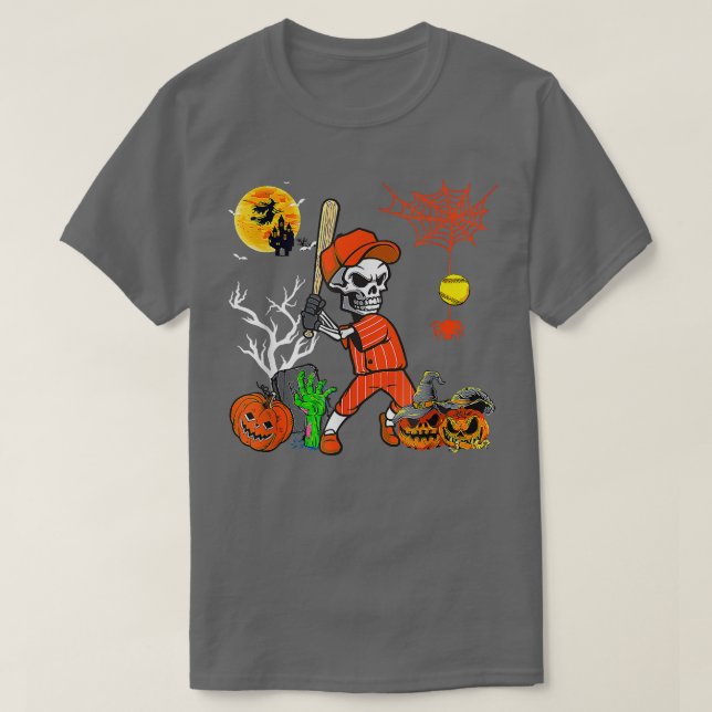 Camiseta Skeleton Playing Softball Pumpkin Player Lover Hal (Diseño del anverso)