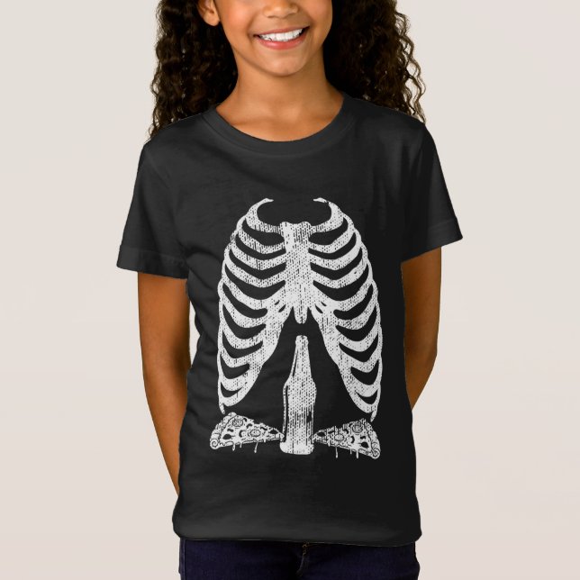 Camiseta Skeleton Pregnancy Pizza Beer X-Ray Halloween (Anverso)