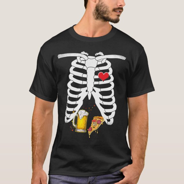 Camiseta Skeleton Pregnancy Pizza Cerveza Xray Halloween pr (Anverso)