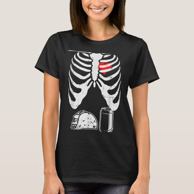 Camiseta Skeleton Pregnancy Taco Beer Xray Halloween Soon D (Anverso)
