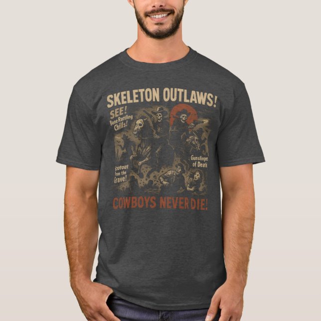 Camiseta Skeleton proscribe a Poster de películas de Cowboy (Anverso)