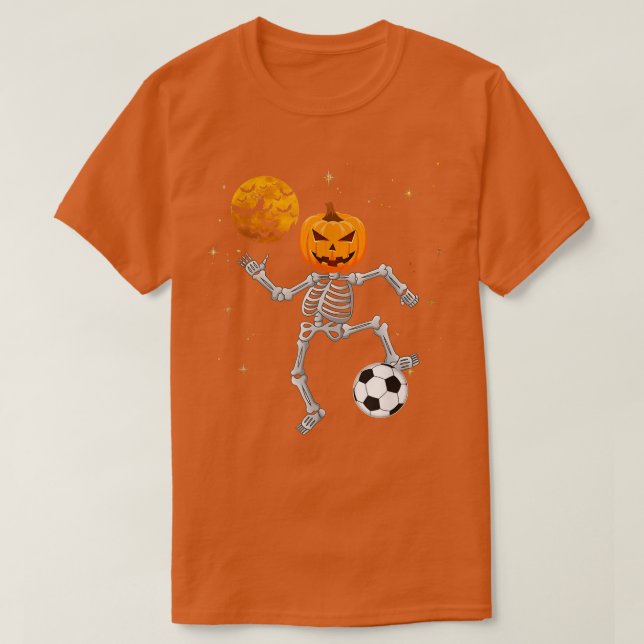 Camiseta Skeleton Pumpkin Soccer Halloween Boys Girls Kids  (Diseño del anverso)