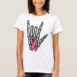 Camiseta Skeleton Punk Rock Rocker Cáncer de Mama Rosa Cons