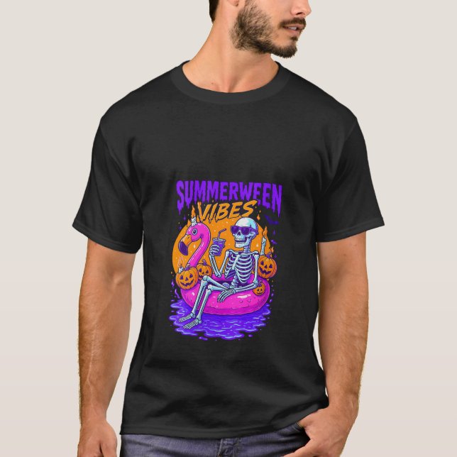 Camiseta Skeleton retro para mujeres Summerween Vibes Beach (Anverso)
