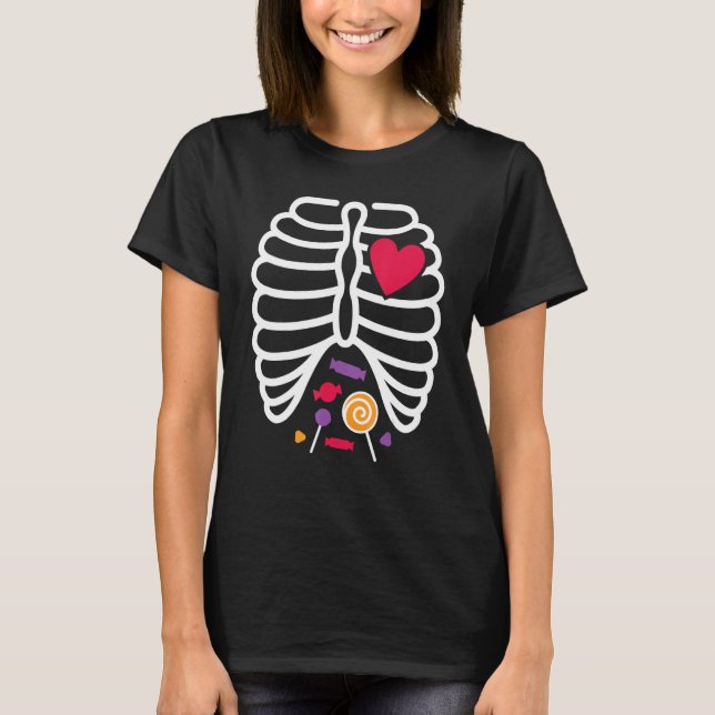 Camiseta Skeleton Rib Cage Heart X Ray Candy  Halloween Tod (Anverso)