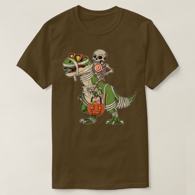 Camiseta Skeleton Riding Dinosaur Halloween Candy Sweets Lo (Diseño del anverso)