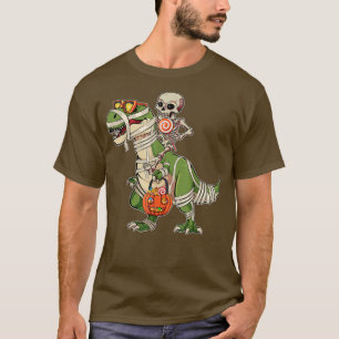 Camiseta Skeleton Riding Dinosaur Halloween Candy Sweets Lo