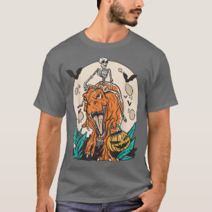 Camiseta Skeleton Riding Dinosaur T Re Halloween Funny Pump