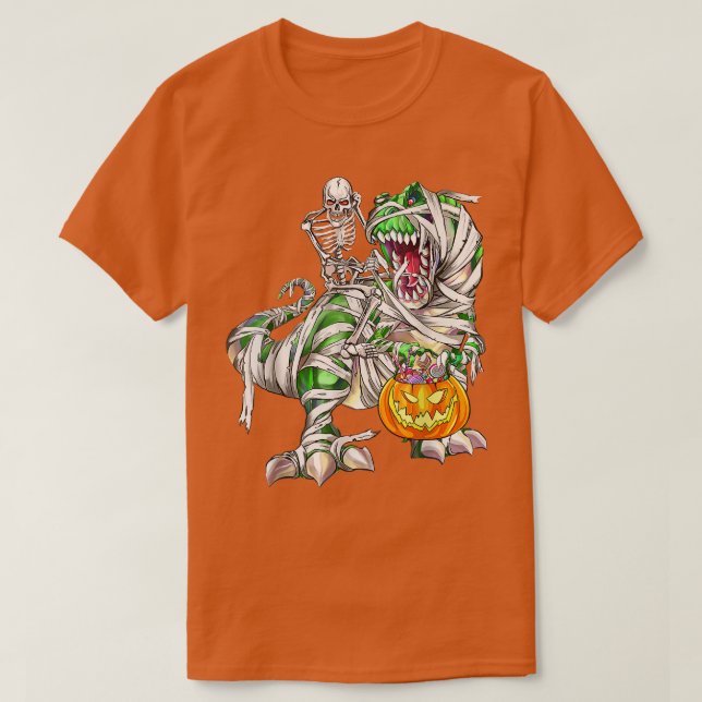 Camiseta Skeleton Riding Dinosaur T Re Mummy Scary Hallowee (Diseño del anverso)